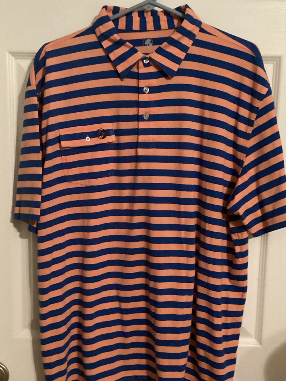 Southern Proper Peach and Navy Striped Polo